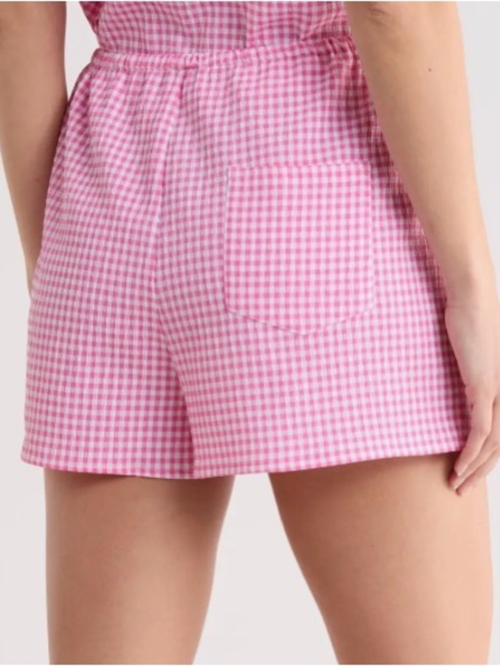 WAYF Pink Gingham Women's Shorts stretchy waist Sz XS NEW NWT pocket Nordstrom